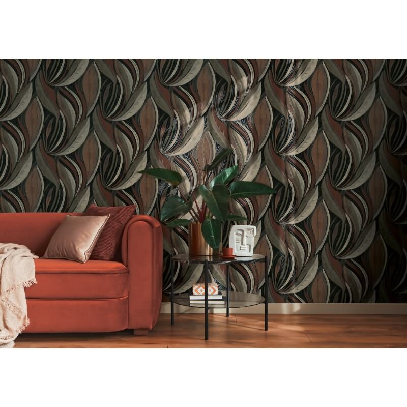 Dschungel Tapete Braun Metallic Beige Weiß Blattmuster modern Vliestapete (786553)