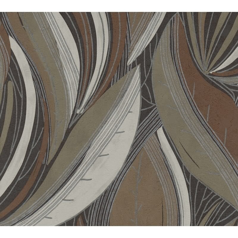 Dschungel Tapete Braun Metallic Beige Weiß Blattmuster modern Vliestapete (786553)