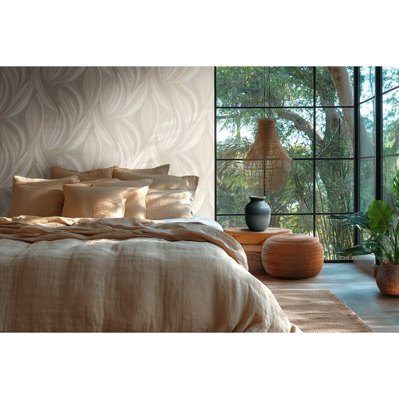 Blätter Tapete Creme Beige Vliestapete Dschungel modern Metallic (786554)