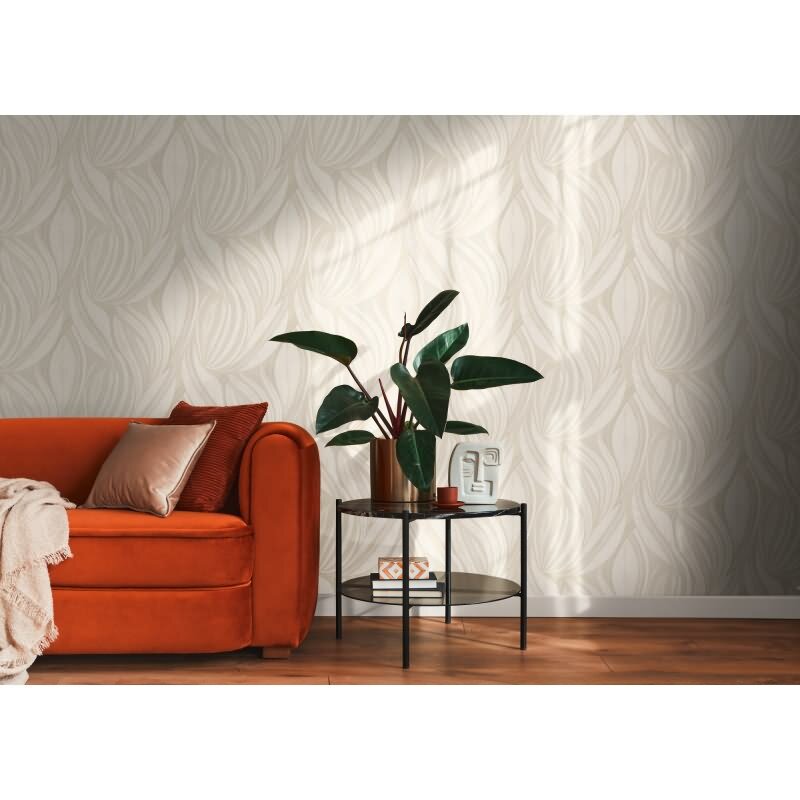 Blätter Tapete Creme Beige Vliestapete Dschungel modern Metallic (786554)