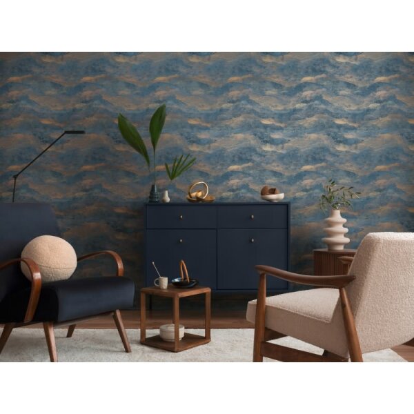 Muster-Tapete Dunkelblau Gold Metallic hochwertige moderne Vliestapete (786561)