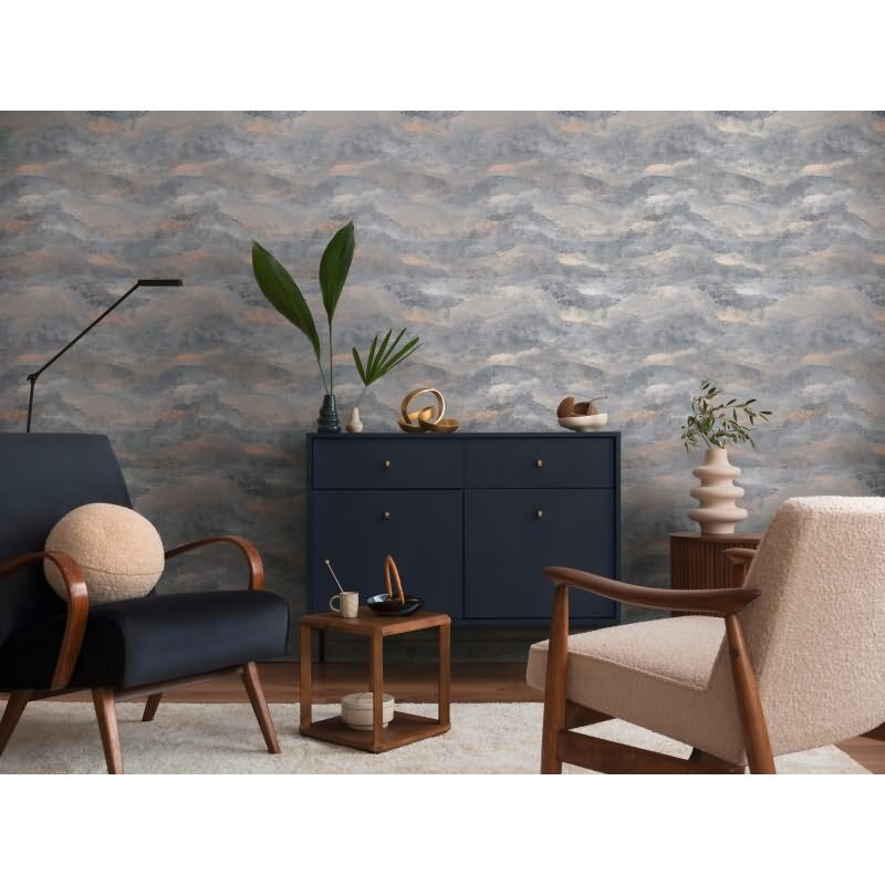 Wellen-Muster Tapete Grau Anthrazit Gold Metallic Luxus Vliestapete (786562)