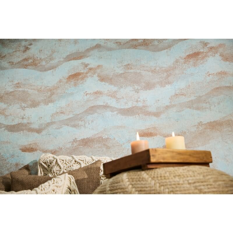 Farbverlauf Tapete Hellblau Terrakotta Braun Metallic Vintage Muster Vliestapete (786565)