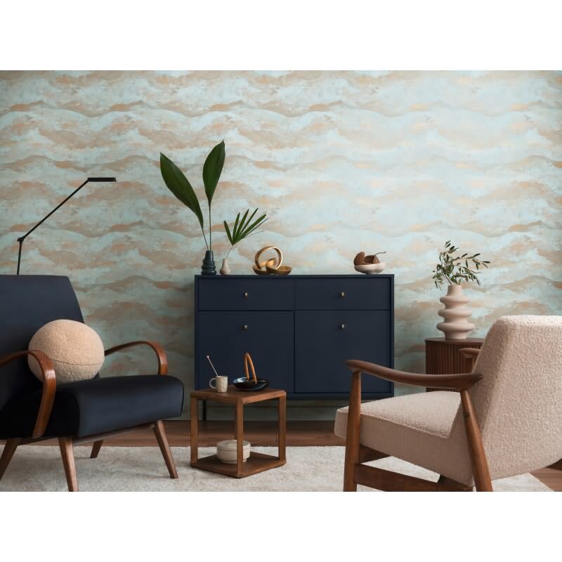 Farbverlauf Tapete Hellblau Terrakotta Braun Metallic Vintage Muster Vliestapete (786565)