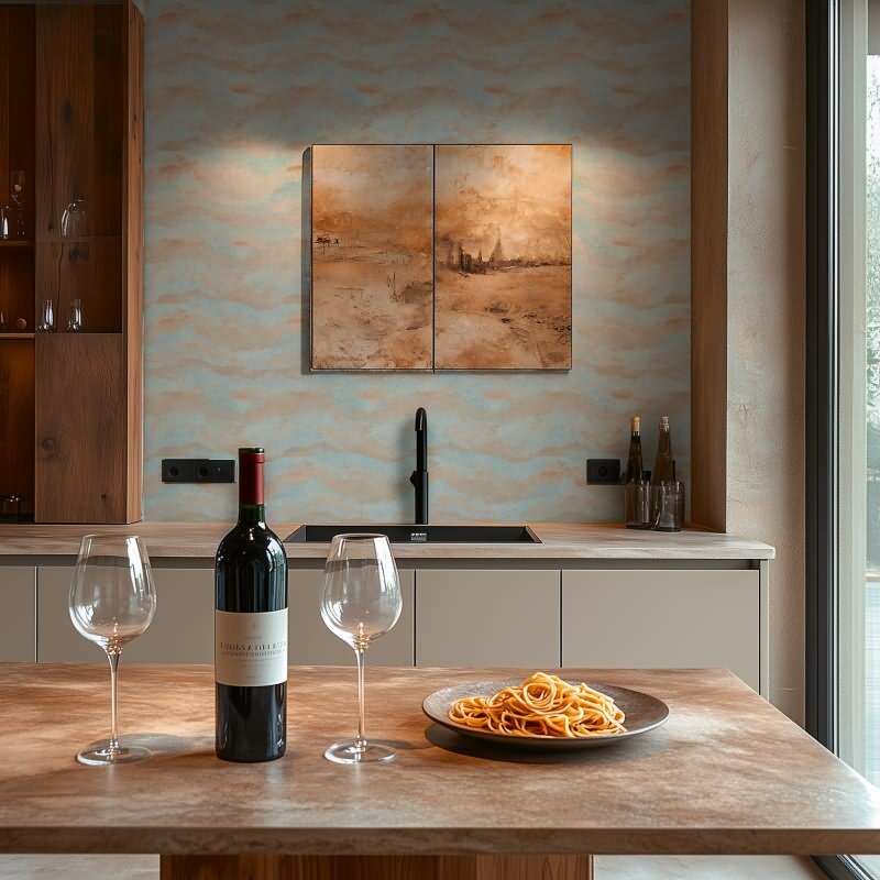 Farbverlauf Tapete Hellblau Terrakotta Braun Metallic Vintage Muster Vliestapete (786565)