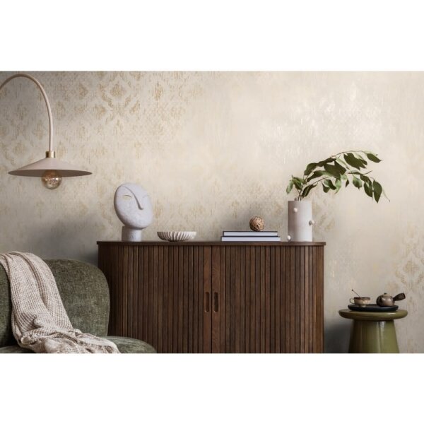 Barock Tapete Beige Gold Metallic Vliestapete mit Glanzstruktur Ornamenten (786722)