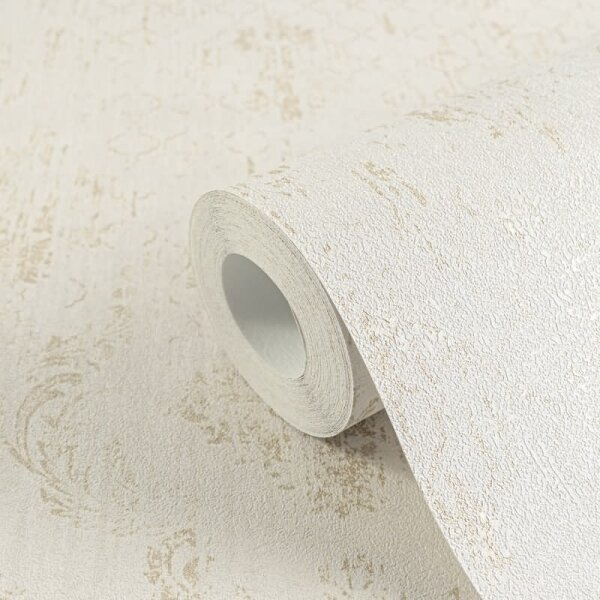 Barock Tapete Beige Gold Metallic Vliestapete mit Glanzstruktur Ornamenten (786722)