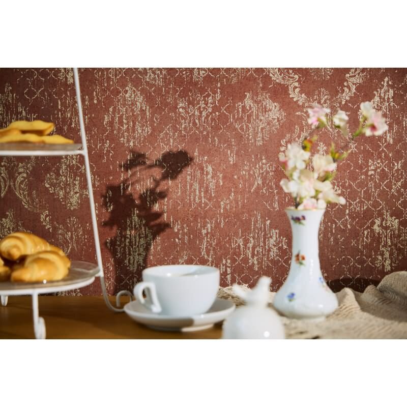 Barock Tapete Rot Gold Metallic Vliestapete mit Ornamenten in Vintage Look (786723)