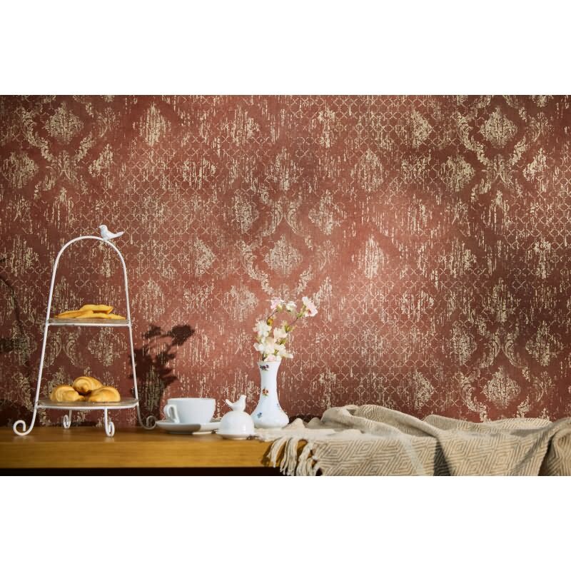 Barock Tapete Rot Gold Metallic Vliestapete mit Ornamenten in Vintage Look (786723)