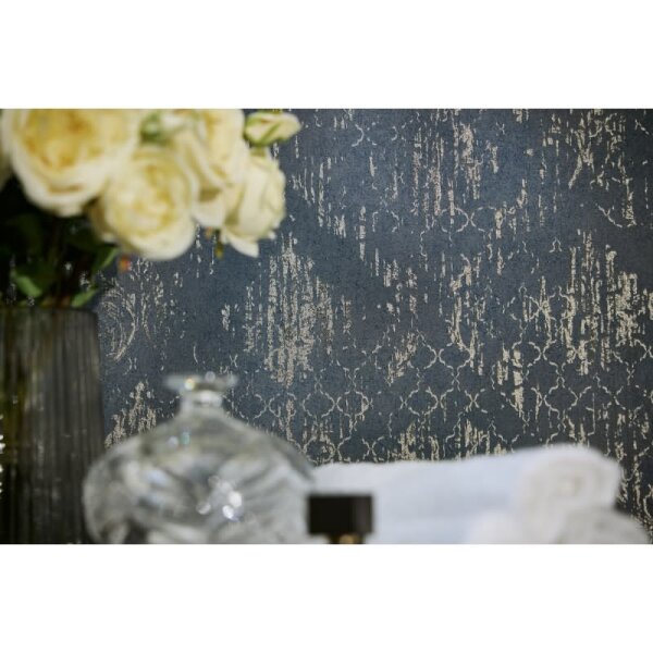 Barock-Tapete Royal Blau Silber Metallic Vliestapete mit Glanz Ornamenten (786724)