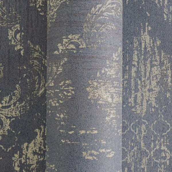 Barock-Tapete Royal Blau Silber Metallic Vliestapete mit Glanz Ornamenten (786724)