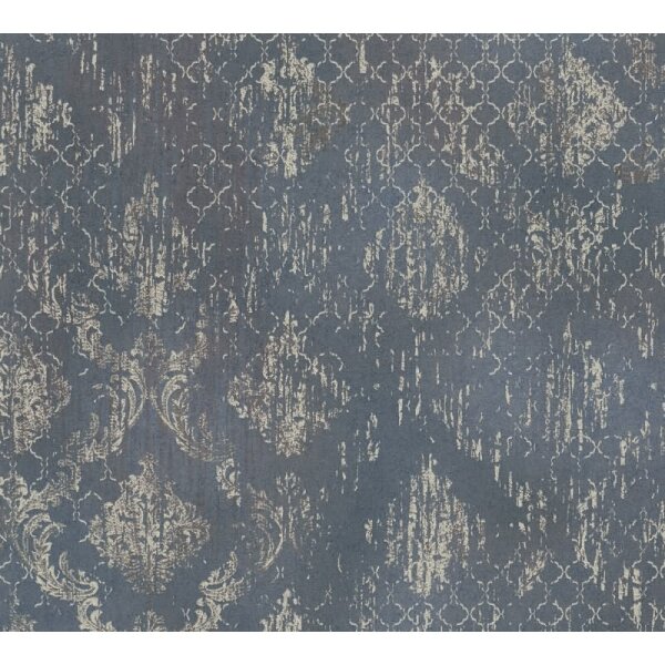 Barock-Tapete Royal Blau Silber Metallic Vliestapete mit Glanz Ornamenten (786724)