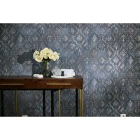 Barock-Tapete Royal Blau Silber Metallic Vliestapete mit...