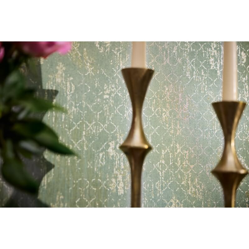 Ornament-Tapete Barock Mintgrün Gold Metallic Glänzende Vliestapete (786725)