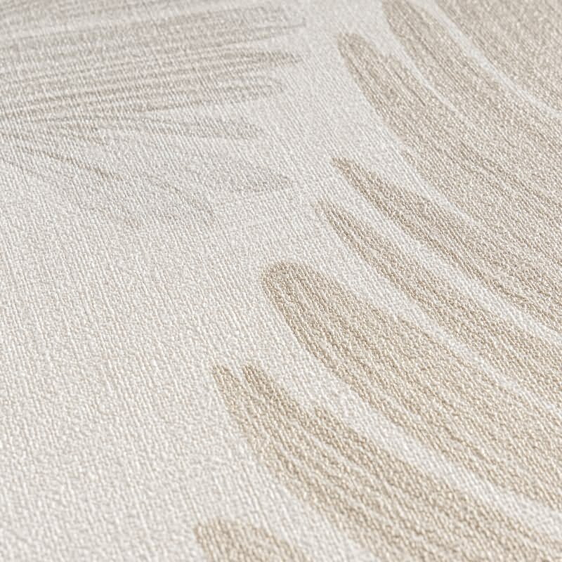 Palmblatt Tapete Creme Beige Sand Metallic Tropisches Blättermotiv auf Vliestapete (786731)