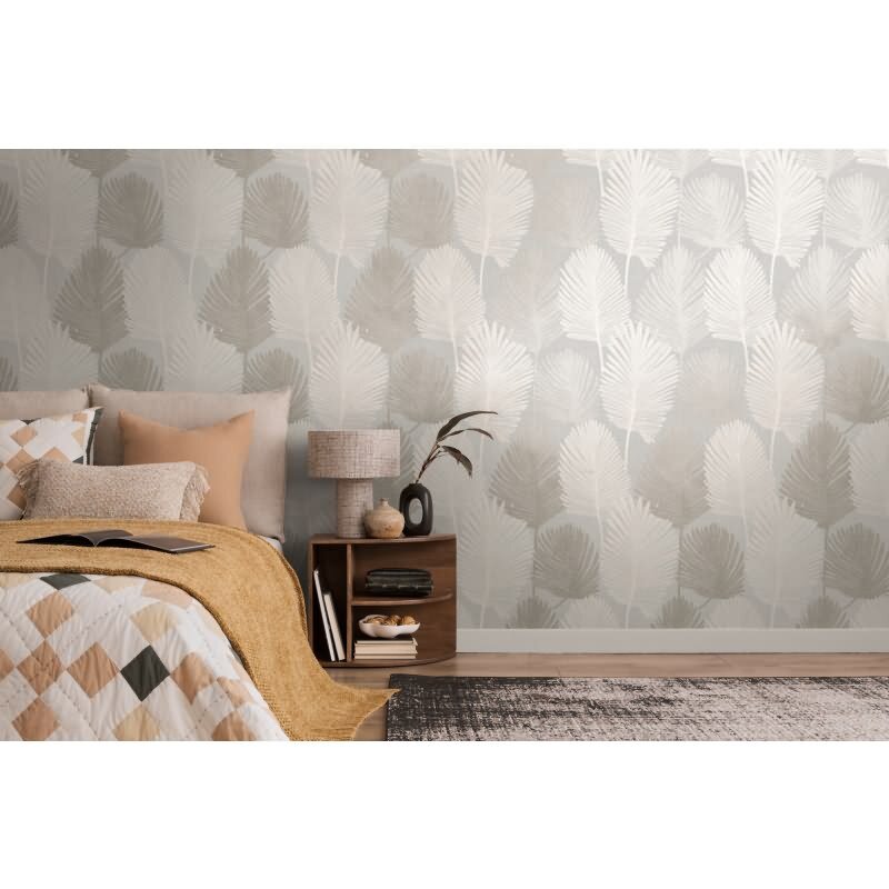 Moderne Dschungel-Tapete Grau Metallic Tropisches Blättermuster Vliestapete (786732)