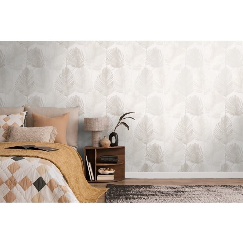 Dschungel Tapete Weiß Hellgrau Dezentes tropisches Muster Vliestapete Palmblatt (786733)