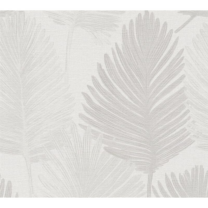 Dschungel Tapete Weiß Hellgrau Dezentes tropisches Muster Vliestapete Palmblatt (786733)