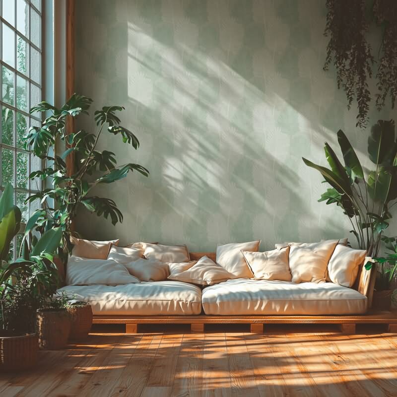 3D Dschungel Palmblatt Tapete Salbeigrün Tropisches Blättermotiv Vliestapete (786734)