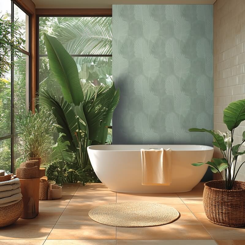 3D Dschungel Palmblatt Tapete Salbeigrün Tropisches Blättermotiv Vliestapete (786734)