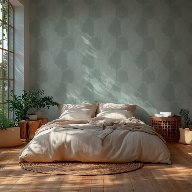 3D Dschungel Palmblatt Tapete Salbeigrün Tropisches Blättermotiv Vliestapete (786734)