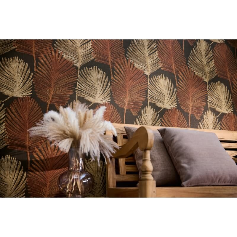 Dschungel 3D-Tapete Braun Rostrot Metallic Tropisches Blättermuster Vliestapete (786735)