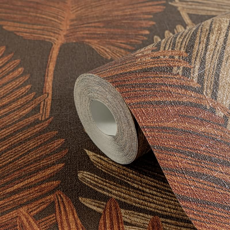 Dschungel 3D-Tapete Braun Rostrot Metallic Tropisches Blättermuster Vliestapete (786735)