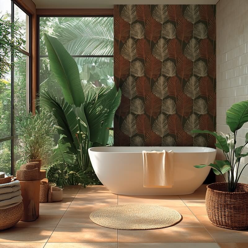 Dschungel 3D-Tapete Braun Rostrot Metallic Tropisches Blättermuster Vliestapete (786735)