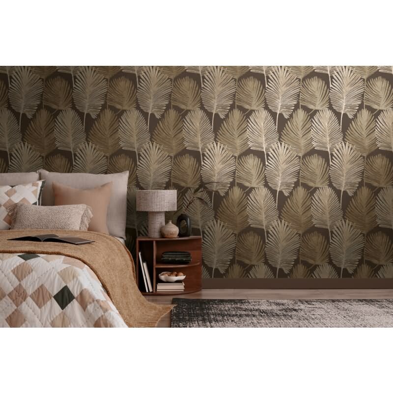 3D-Tapete Dschungel Dunkelbraun Beige Metallic hochwertige Vliestapete (786736)