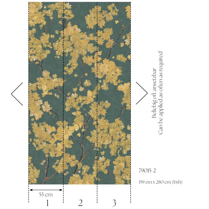 Fototapete Blütenzweige Gelb Grün Japanisches Blütenmotiv Vliestapete (790152)