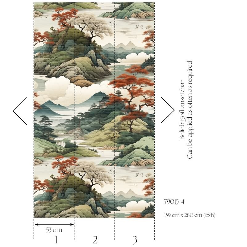 Fototapete Landschaft Asien Naturfarben Panorama Vliestapete Grün Beige (790154)