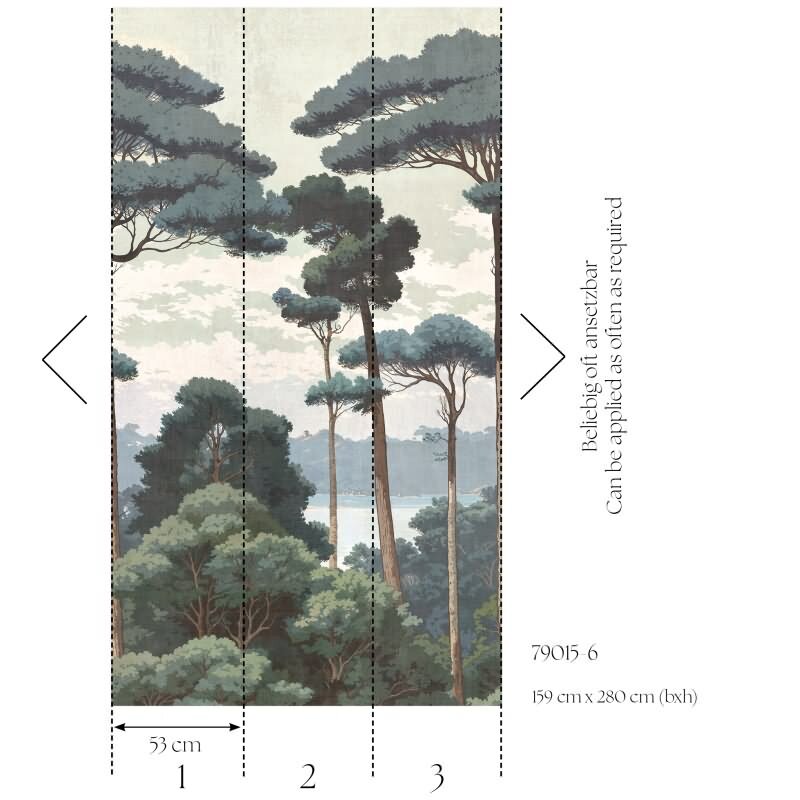 Fototapete Waldlandschaft Grün Creme Naturtapete Bäume Vliestapete (790156)