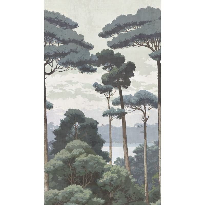 Fototapete Waldlandschaft Grün Creme Naturtapete Bäume Vliestapete (790156)