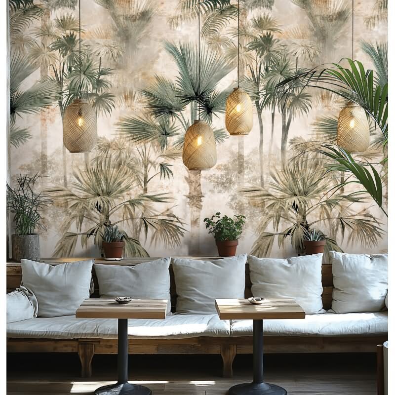 Fototapete Tropenpalmen Beige Grün Dschungelmotiv Vliestapete (790157)