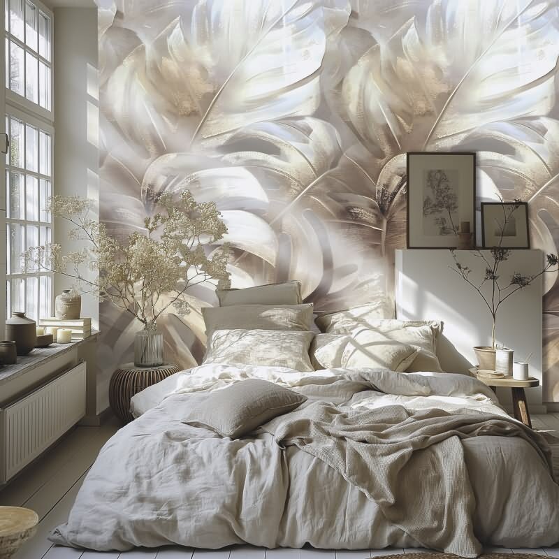 3D Fototapete Monstera Blätter Beige Creme Tropisches Design Vliestapete (790161)