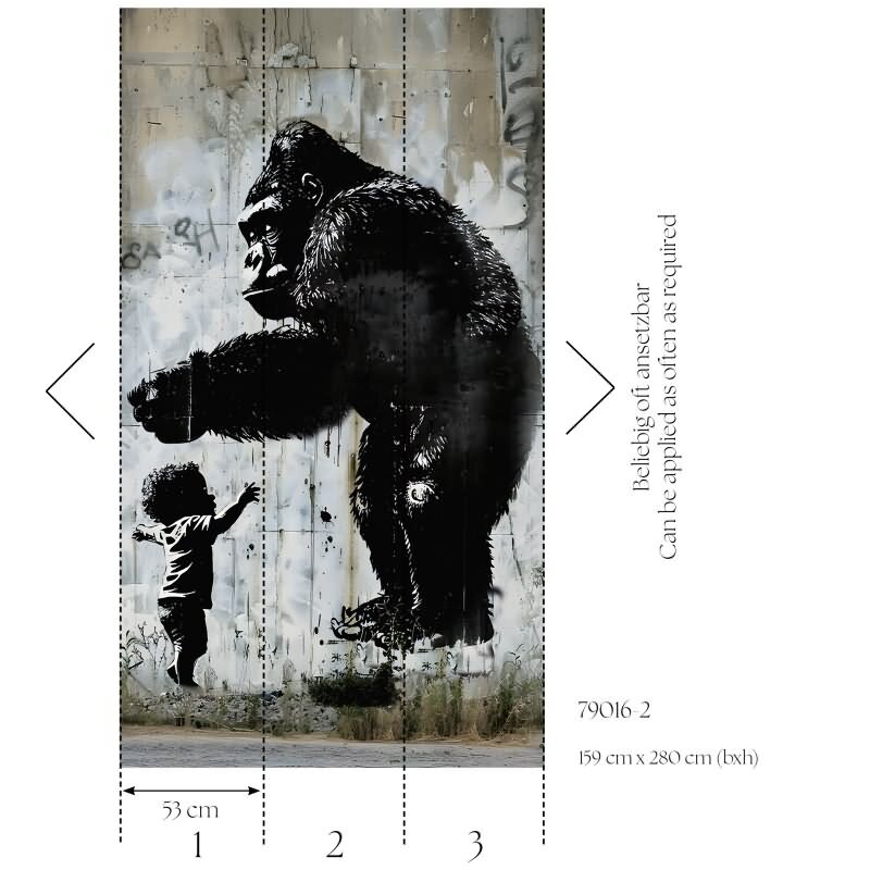 Fototapete Urban Art Gorilla Kind Streetart in Grau Vliestapete (790162)