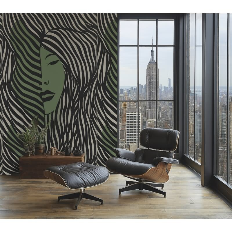 Fototapete Gesicht Illustration Schwarz Grün moderne Vliestapete (790164)