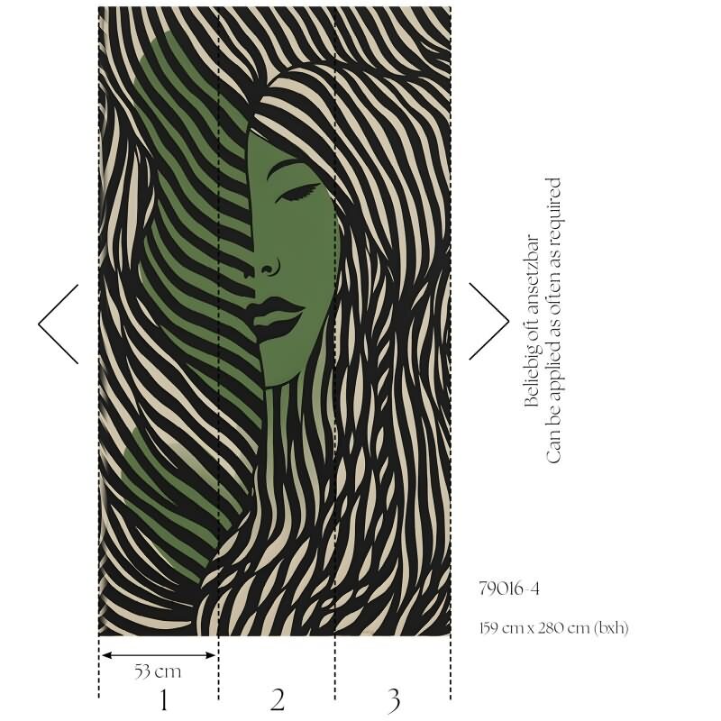 Fototapete Gesicht Illustration Schwarz Grün moderne Vliestapete (790164)