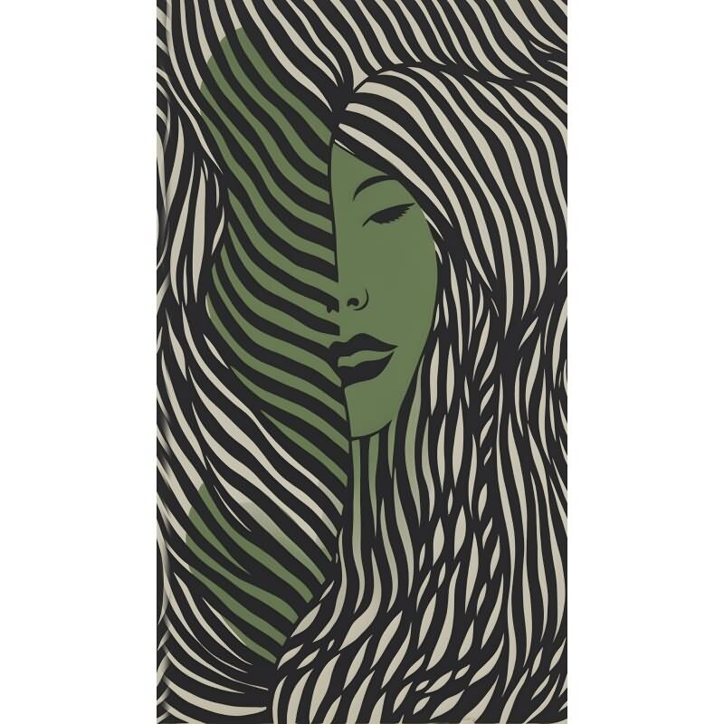 Fototapete Gesicht Illustration Schwarz Grün moderne Vliestapete (790164)