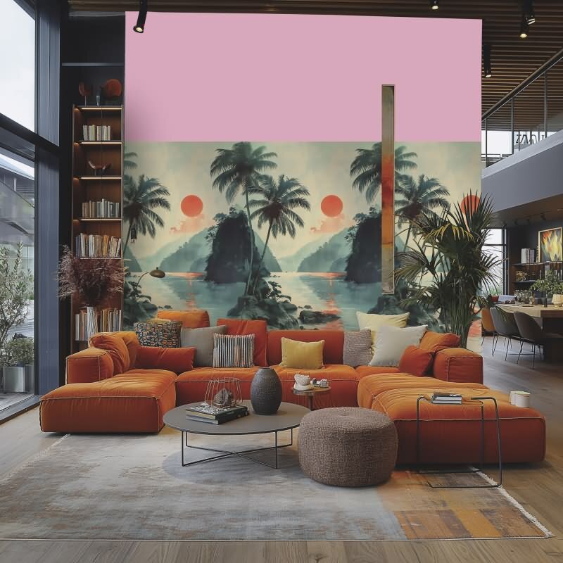 Fototapete Tropischer Sonnenuntergang Palmen See Vliestapete (790165)