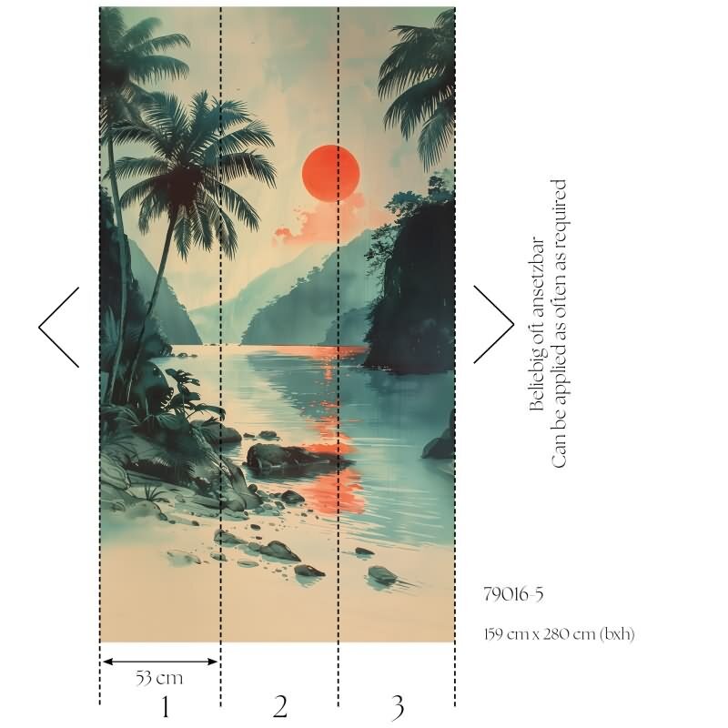 Fototapete Tropischer Sonnenuntergang Palmen See Vliestapete (790165)