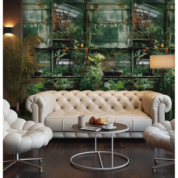 Fototapete 3D Gewächshaus Pflanzen Vintage Grün floral Natur Vliestapete (790166)