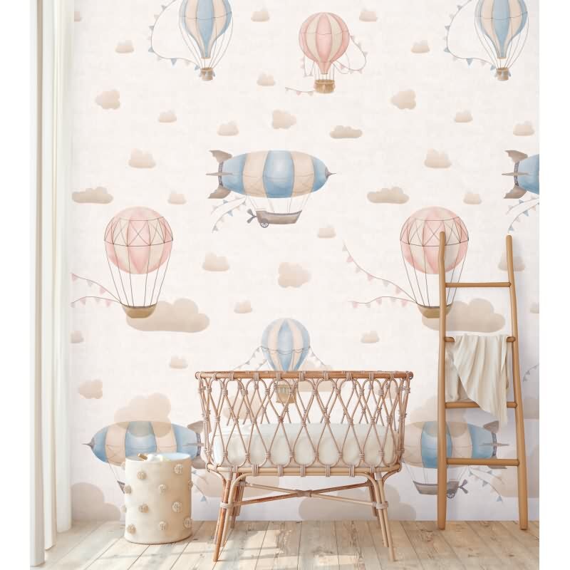 Fototapete Heißluftballons Rosa Blau Vliestapete für Kinderzimmer (770611)