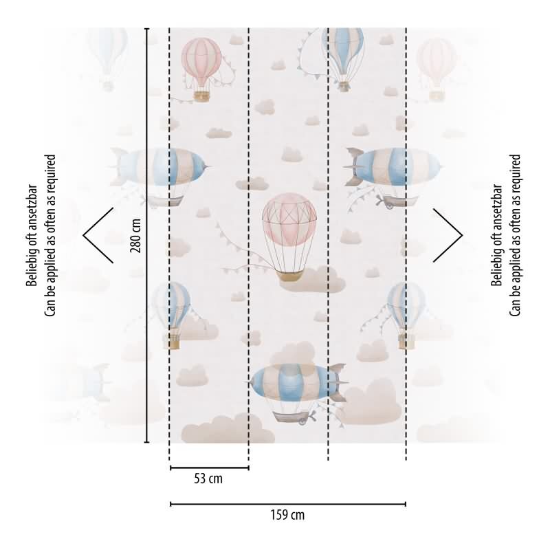 Fototapete Heißluftballons Rosa Blau Vliestapete für Kinderzimmer (770611)