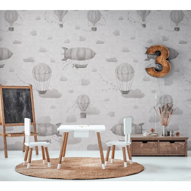Fototapete Heißluftballons Grau Weiß Vliestapete fürs Kinderzimmer (770612)