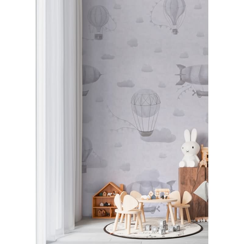 Fototapete Heißluftballons Grau Weiß Vliestapete fürs Kinderzimmer (770612)