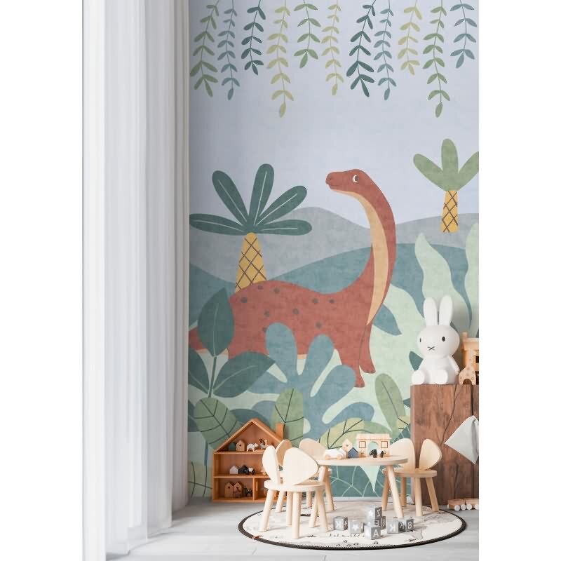 Fototapete Dinosaurier Dschungeloptik Bunt Kinderzimmer Vliestapete für Jungen (770621)