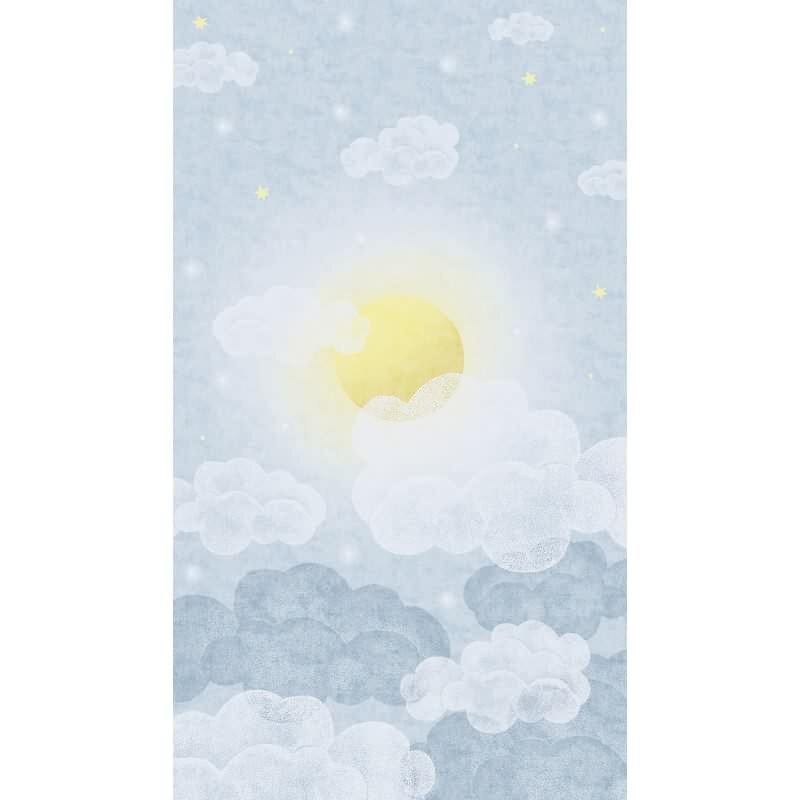 Fototapete Wolkenhimmel Hellblau Gelb Kinderzimmer Tapete mit Sonne (770641)