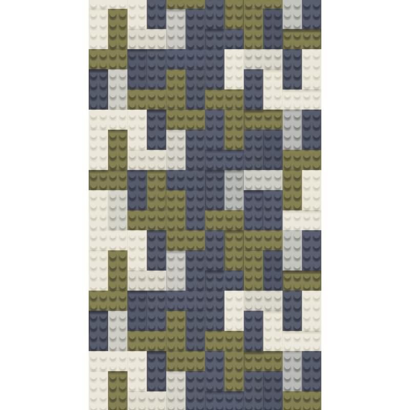 Fototapete Baustein-Muster Grau Blau Grün Kinderzimmer Tapete Klemmbausteine (770651)
