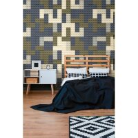 Fototapete Baustein-Muster Grau Blau Gr&uuml;n...